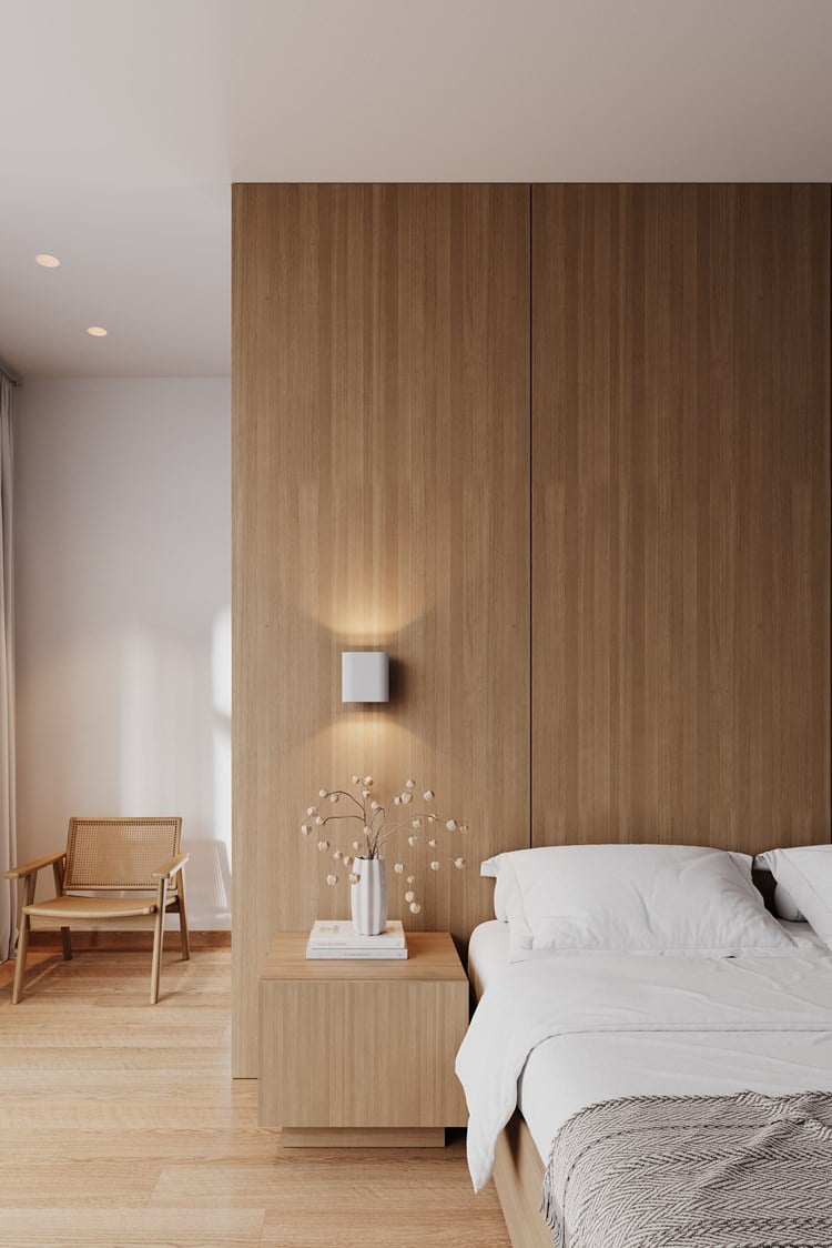 Modern white wall lighting in a minimalistic bedroom
